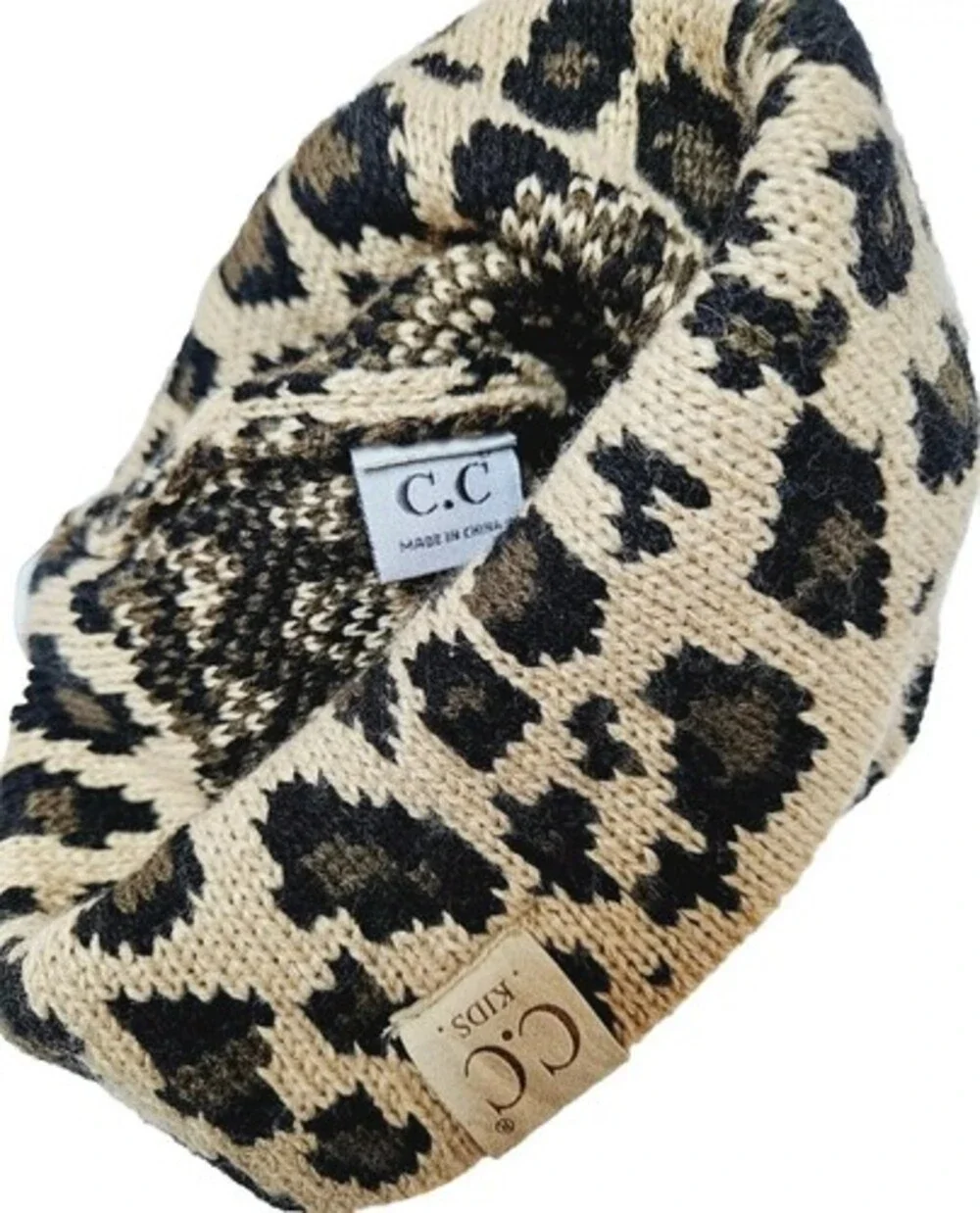 C.C Exclusive Kid's Leopard Beanie Warm Soft Pom Pom Hat EUC